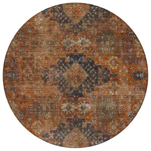 HomeRoots 8 Foot Round Oriental Polyester Area Rug Washable Indoor Outdoor Rust Pattern 742357