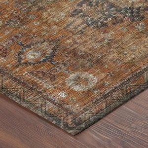 8 Foot Round Oriental Polyester Area Rug Washable Indoor Outdoor Rust Pattern