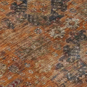 8 Foot Round Oriental Polyester Area Rug Washable Indoor Outdoor Rust Pattern