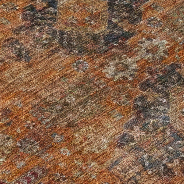 8 Foot Round Oriental Polyester Area Rug Washable Indoor Outdoor Rust Pattern