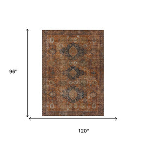 8 X 10 Rust Orange Oriental Polyester Area Rug Washable Stain Resistant Indoor