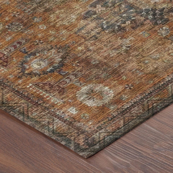 9 X 12 Rust Orange Oriental Polyester Area Rug Stain Resistant Indoor Outdoor