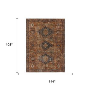 9 X 12 Rust Orange Oriental Polyester Area Rug Stain Resistant Indoor Outdoor