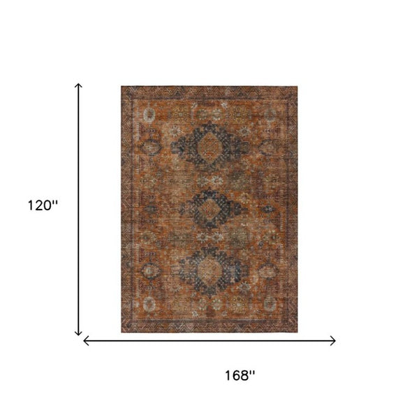 10 X 14 Rust Orange Oriental Polyester Area Rug Washable Indoor Outdoor Patio