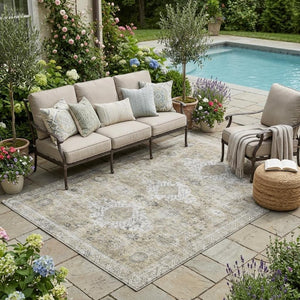 5 X 8 Oriental Beige Brown Washable Polyester Rug for Indoor Outdoor Living