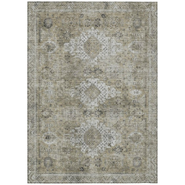 HomeRoots 5 X 8 Oriental Beige Brown Washable Polyester Rug for Indoor Outdoor Living 742362