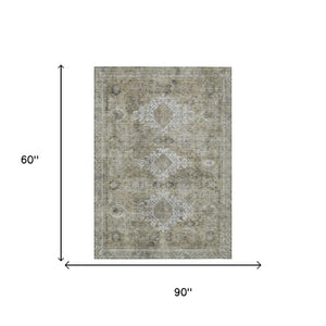 5 X 8 Oriental Beige Brown Washable Polyester Rug for Indoor Outdoor Living