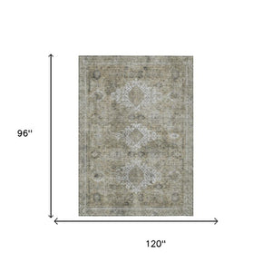 8 X 10 Beige Brown Oriental Polyester Area Rug Stain Resistant Indoor Outdoor