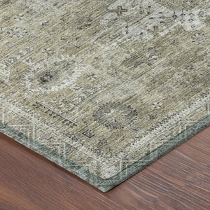 10 X 14 Oriental Polyester Area Rug Beige Brown Washable for Indoor Outdoor Use