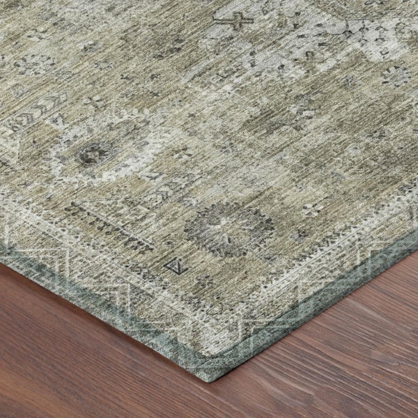 10 X 14 Oriental Polyester Area Rug Beige Brown Washable for Indoor Outdoor Use