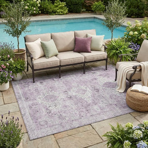 5x8 Lilac Purple Oriental Polyester Area Rug Washable for Indoor Outdoor Use