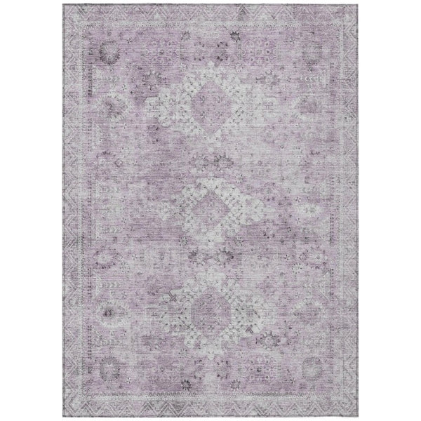 HomeRoots 5x8 Lilac Purple Oriental Polyester Area Rug Washable for Indoor Outdoor Use 742368