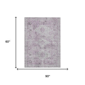 5x8 Lilac Purple Oriental Polyester Area Rug Washable for Indoor Outdoor Use