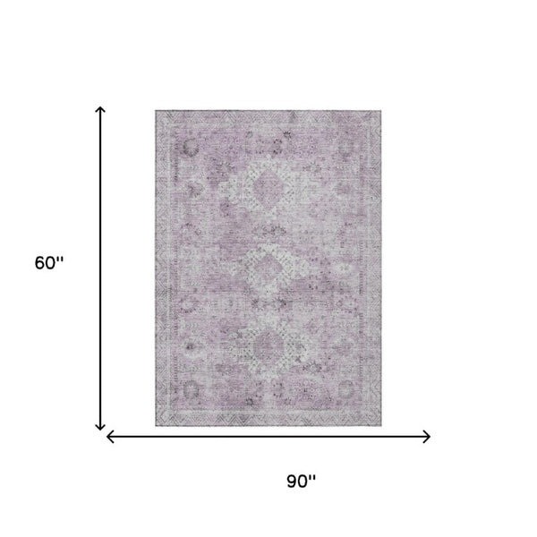 5x8 Lilac Purple Oriental Polyester Area Rug Washable for Indoor Outdoor Use