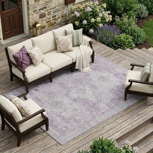 10 X 14 Lilac Purple Oriental Polyester Area Rug Washable for Patio and Living Room