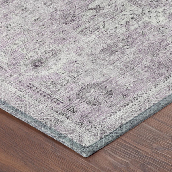 10 X 14 Lilac Purple Oriental Polyester Area Rug Washable for Patio and Living Room