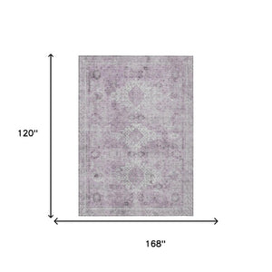 10 X 14 Lilac Purple Oriental Polyester Area Rug Washable for Patio and Living Room
