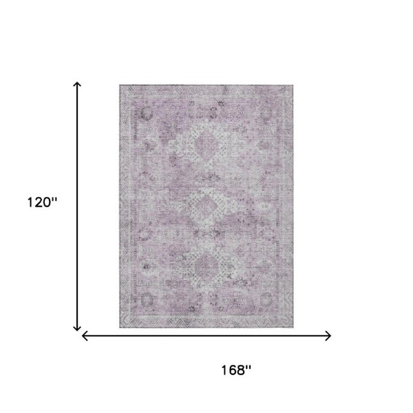 10 X 14 Lilac Purple Oriental Polyester Area Rug Washable for Patio and Living Room