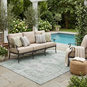 5x8 Mint Oriental Polyester Area Rug Washable Stain Resistant Indoor Outdoor Use