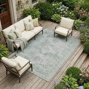 9x12 Oriental Polyester Area Rug Washable Stain Resistant Indoor Outdoor Mint