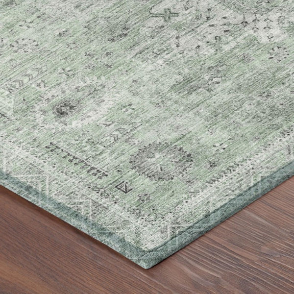 9x12 Oriental Polyester Area Rug Washable Stain Resistant Indoor Outdoor Mint