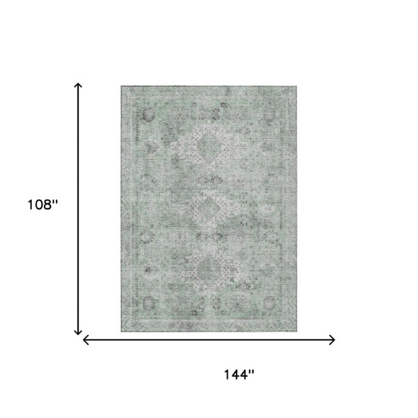 9x12 Oriental Polyester Area Rug Washable Stain Resistant Indoor Outdoor Mint