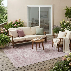5x8 Pink Blush Oriental Polyester Area Rug Washable Stain Resistant Indoor Outdoor