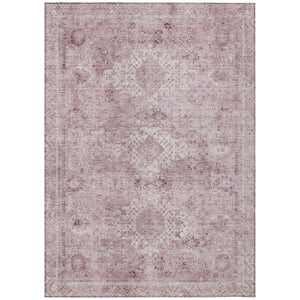 HomeRoots 5x8 Pink Blush Oriental Polyester Area Rug Washable Stain Resistant Indoor Outdoor 742380