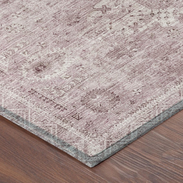 8 Ft Round Oriental Blush Polyester Rug Washable Pet Friendly Patio or Family Room