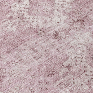 8 Ft Round Oriental Blush Polyester Rug Washable Pet Friendly Patio or Family Room
