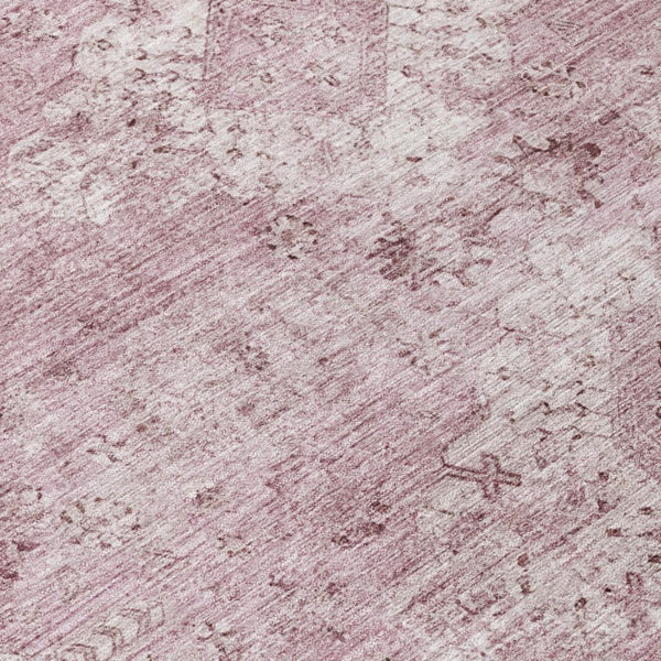8 Ft Round Oriental Blush Polyester Rug Washable Pet Friendly Patio or Family Room