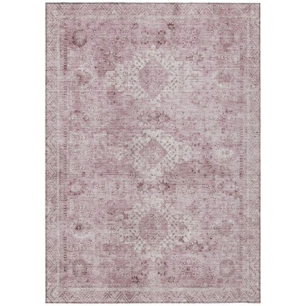 HomeRoots 8 X 10 Pink Blush Oriental Polyester Area Rug Washable for Indoor Outdoor Use 742382