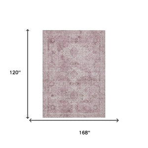 10 X 14 Pink Blush Oriental Polyester Area Rug Washable for Indoor Outdoor Use