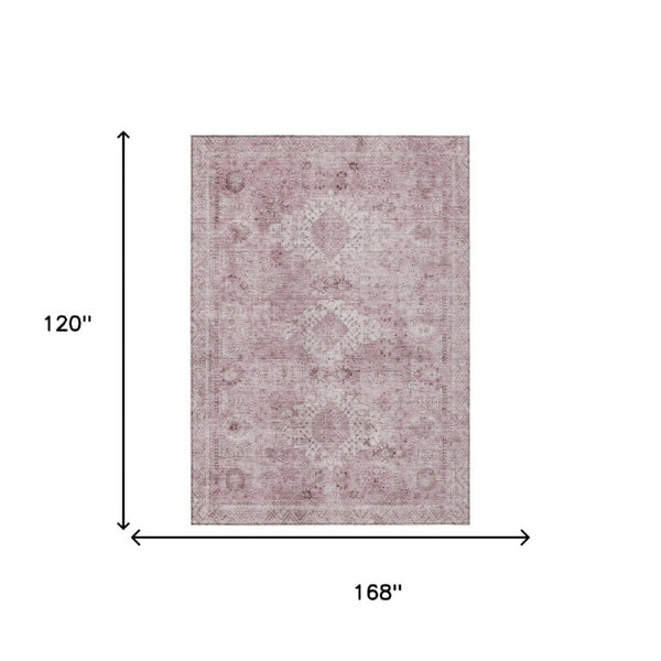 10 X 14 Pink Blush Oriental Polyester Area Rug Washable for Indoor Outdoor Use