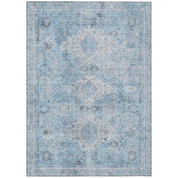 HomeRoots 9x12 Sky Blue Oriental Polyester Area Rug Washable Stain Resistant Indoor Outdoor 742389