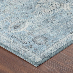 9x12 Sky Blue Oriental Polyester Area Rug Washable Stain Resistant Indoor Outdoor