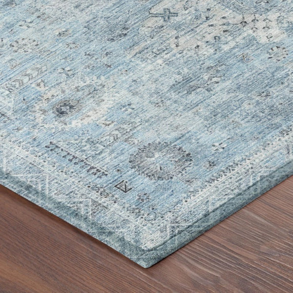 9x12 Sky Blue Oriental Polyester Area Rug Washable Stain Resistant Indoor Outdoor