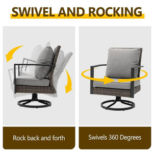English Elm Set of 2 Outdoor Pe Rattan Swivel Rocker Chairs with Cushions for Patio Decks B082S00068
