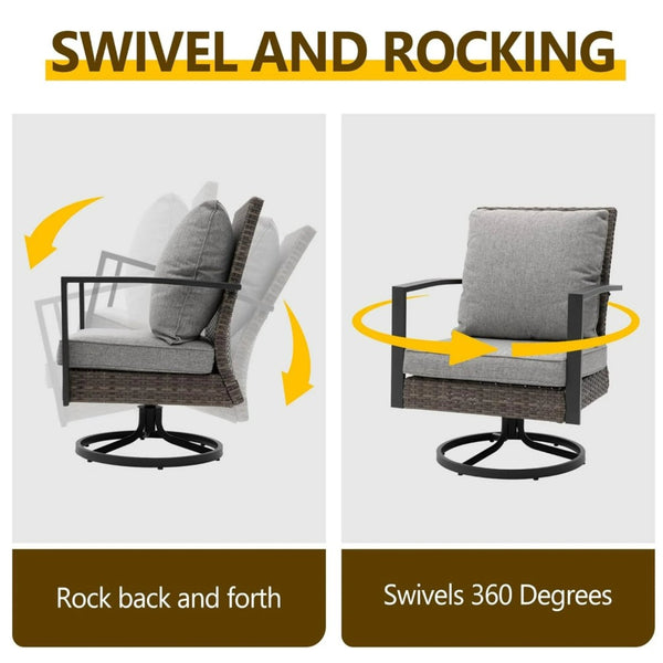 English Elm Set of 2 Outdoor Pe Rattan Swivel Rocker Chairs with Cushions for Patio Decks B082S00068