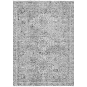 HomeRoots 5x8 Silver Gray Oriental Polyester Area Rug Washable for Patio Porch or Living Room 742392