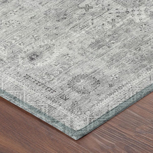 5x8 Silver Gray Oriental Polyester Area Rug Washable for Patio Porch or Living Room