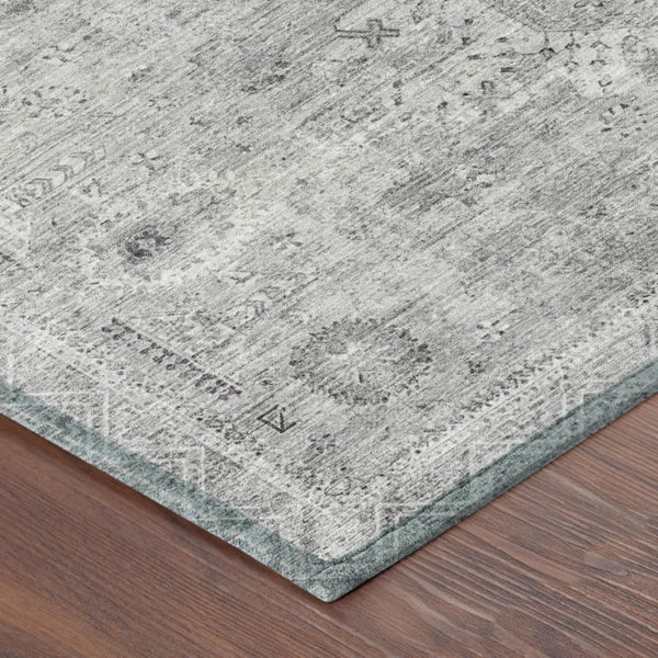 8x10 Silver Gray Oriental Polyester Area Rug Stain Resistant for Indoor Outdoor Use