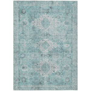 HomeRoots 5 X 8 Turquoise Teal Oriental Polyester Area Rug Stain Resistant Indoor Outdoor 742398