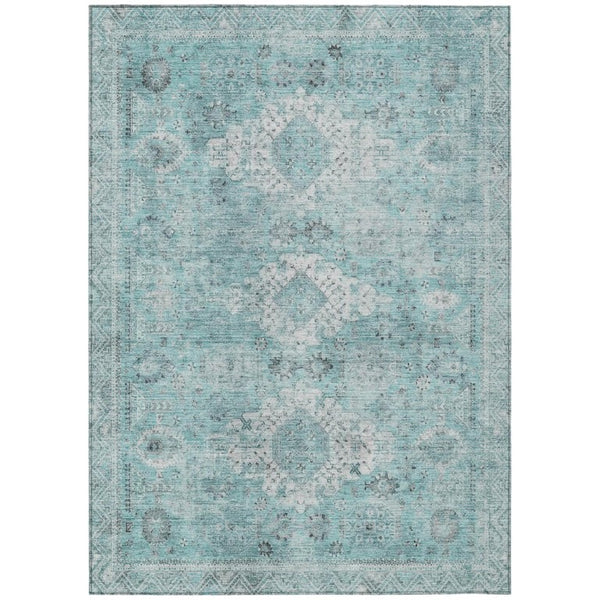 HomeRoots 5 X 8 Turquoise Teal Oriental Polyester Area Rug Stain Resistant Indoor Outdoor 742398