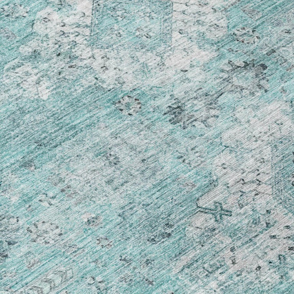5 X 8 Turquoise Teal Oriental Polyester Area Rug Stain Resistant Indoor Outdoor