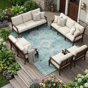 8 X 10 Turquoise Oriental Polyester Area Rug Washable for Indoor Outdoor Use