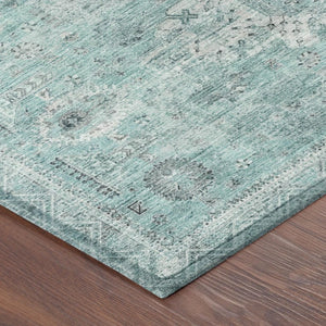 8 X 10 Turquoise Oriental Polyester Area Rug Washable for Indoor Outdoor Use