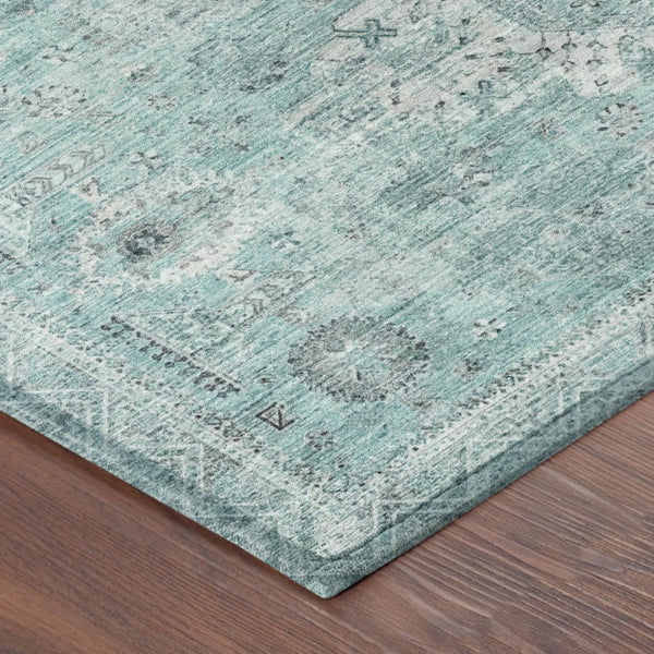 10 X 14 Turquoise Teal Oriental Polyester Area Rug for Indoor Outdoor Living