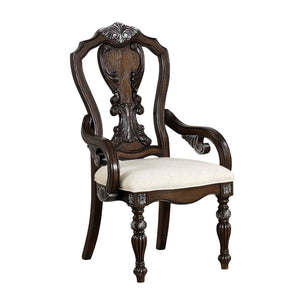 English Elm Traditional Elegant 2pc Arm Chair Set with Upholstered Seats, Ornate Corbels, Solid Rubberwood Finish Dark Brown 47 L x 24 W x 16 H B2741P406260
