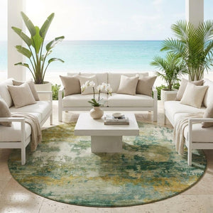8 Foot Round Abstract Polyester Area Rug Washable for Indoor Outdoor Living